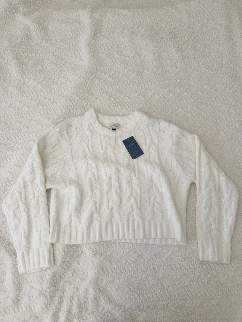 NWT Cable Knit Cropped Crewneck Sweater - White